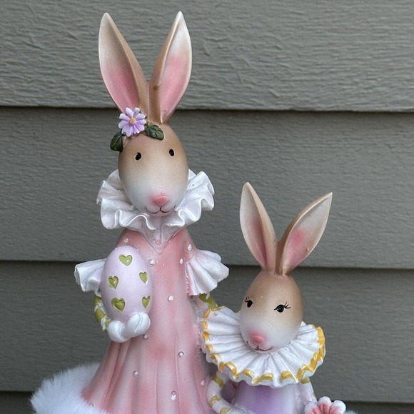 Easter Ballerina Bunnies Figurine Fluffy Tutus Easter Eggs Two Precious Bunnies - Picture 9 of 10